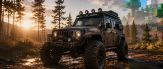 Внедорожник в лесу с лёгким игровым визуальным эффектом — off-road в Roblox